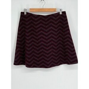 Loft Sz M Womens A-Line Skirt Chevron Pattern Burgundy Gray Black -Career Casual
